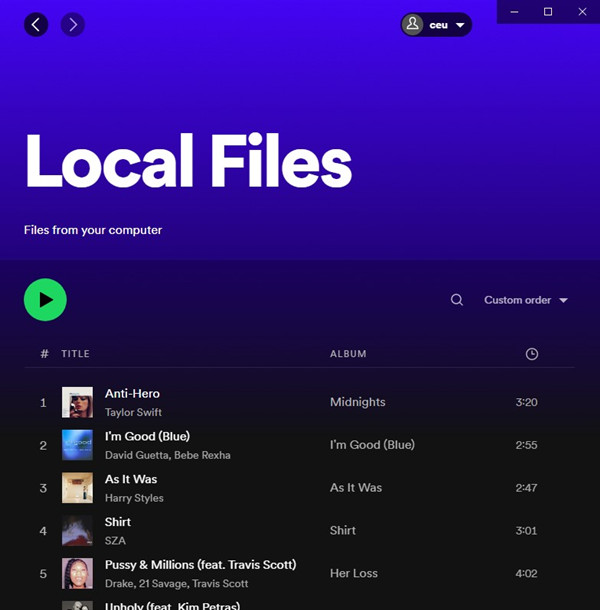 spotify local files playlist