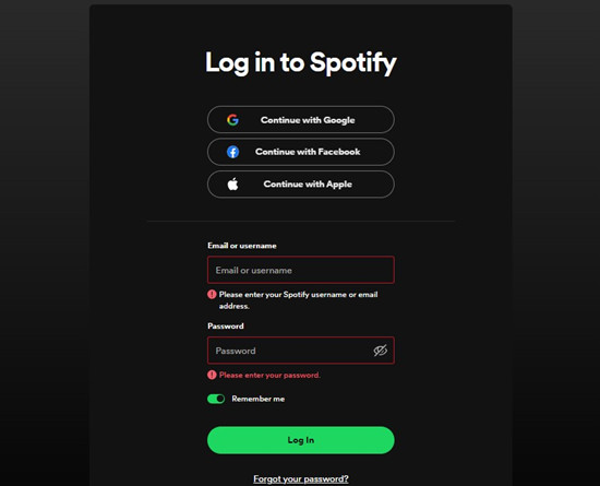 spotify login screen