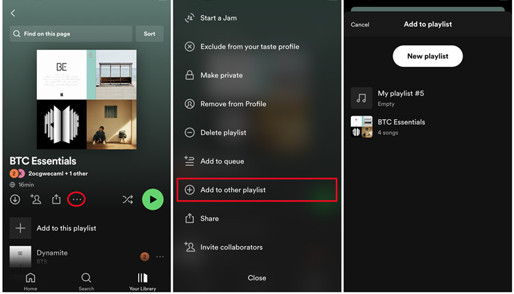 spotify mobile add to other playlist new playlist