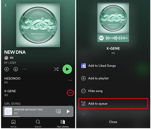 spotify mobile add to queue
