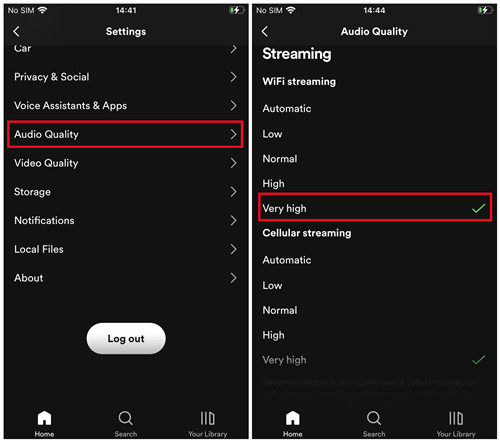 spotify mobile audio quality streaming very high