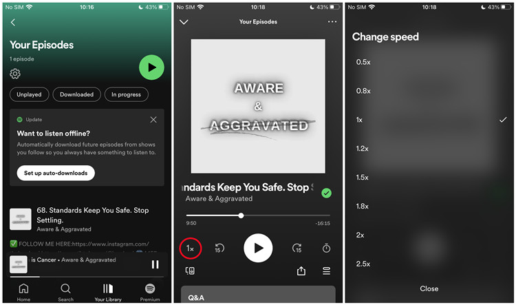 spotify mobile change playback speed podcast