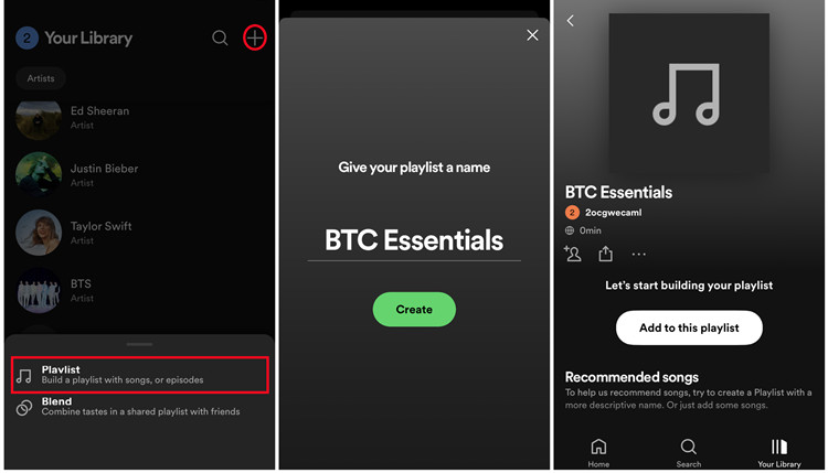 spotify mobile create a playlist