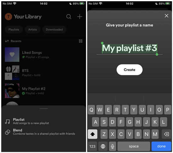 spotify mobile create playlist