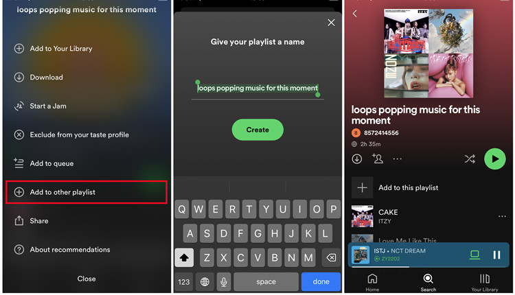 spotify mobile daylist add to other playlist