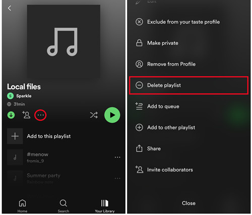 spotify mobile delete a playlist