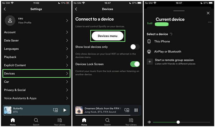 spotify mobile device setting current device