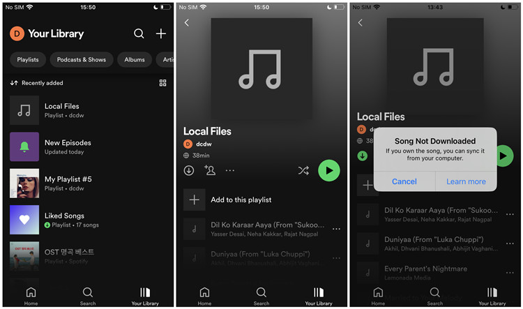 spotify mobile download local files playlist