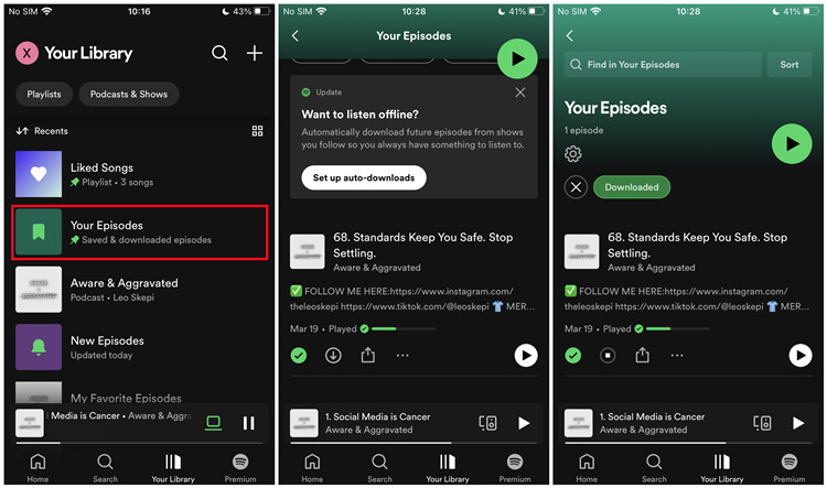 spotify mobile download podcasts episodes