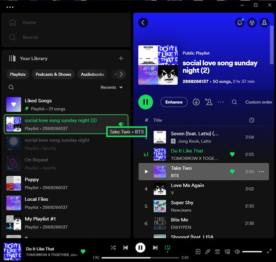 drag a song to multiple playlists on desktop