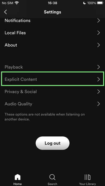 spotify mobile explicit content setting grayed out