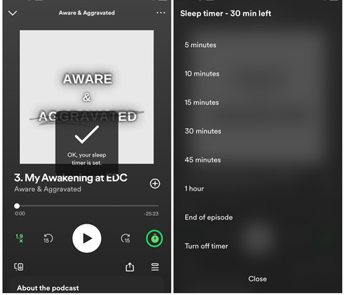 spotify mobile extend sleep timer