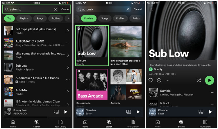 spotify mobile find automix playlists