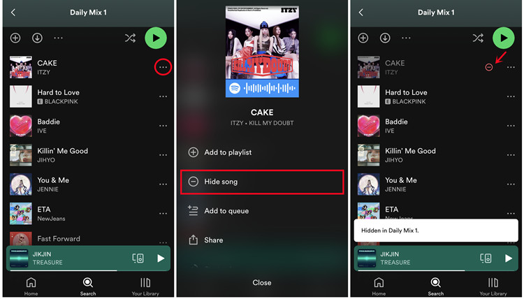 spotify mobile hide a song