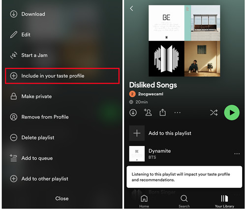 spotify mobile include in your taste profile