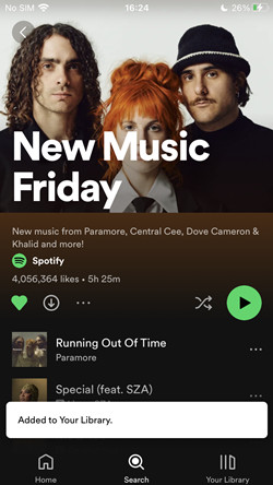 spotify mobile like new music friday playlist