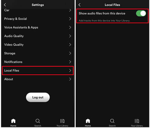 spotify mobile local files show audio files from this device