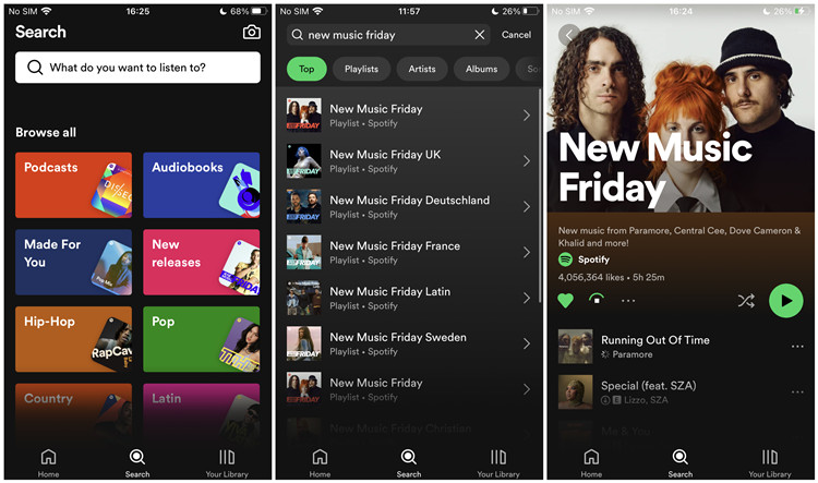 spotify mobile new music friday search results