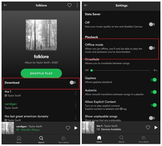 offline mode spotify android