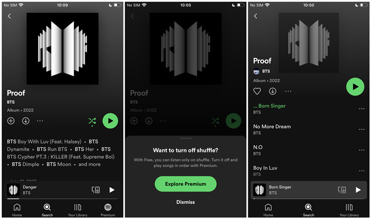 spotify mobile play album free vs premium