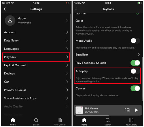 spotify mobile playback autoplay disabled