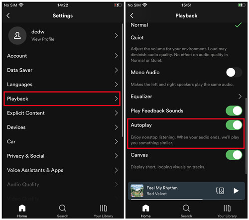 spotify mobile playback autoplay enabled