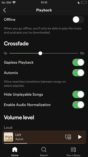 spotify mobile playback crossfade songs on