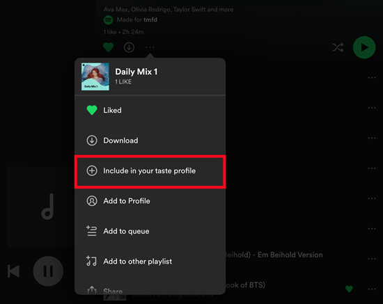spotify mobile playlist include in your taste profile