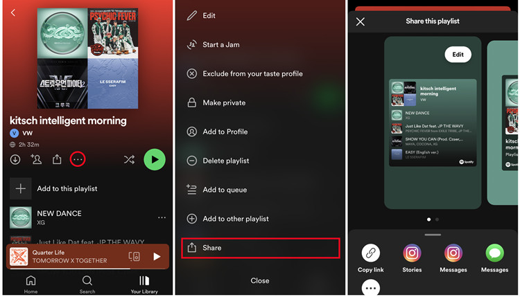 spotify mobile playlist share copy link