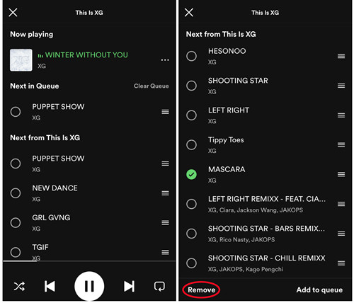 spotify mobile queue remove