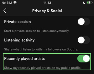 spotify mobile recently played artist off