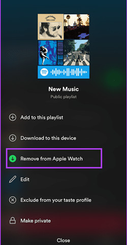 spotify mobile remove from apple watch