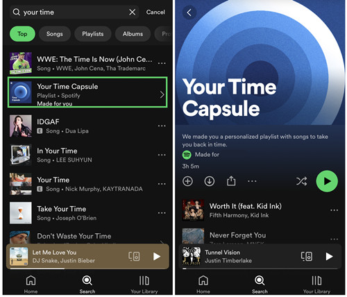 spotify mobile search for your time capsule