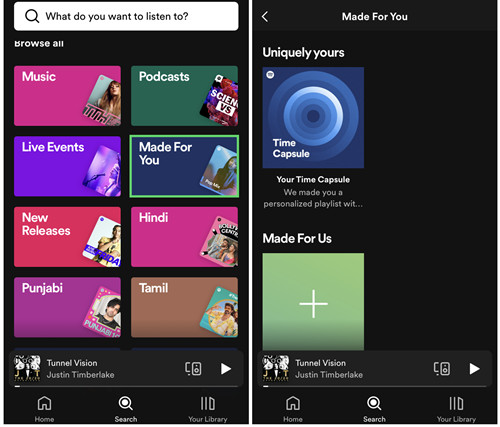 spotify mobile search made for you your time capsule