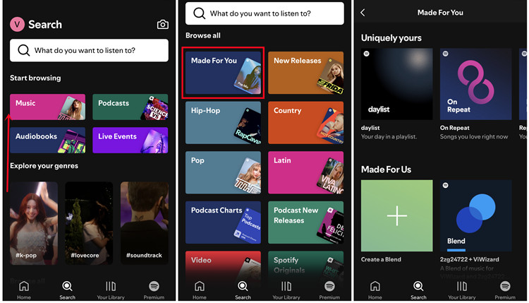 spotify mobile search made for you