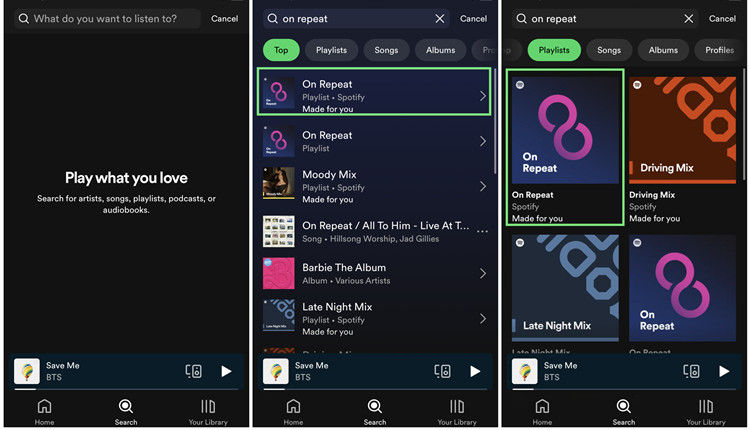 spotify mobile search on repeat