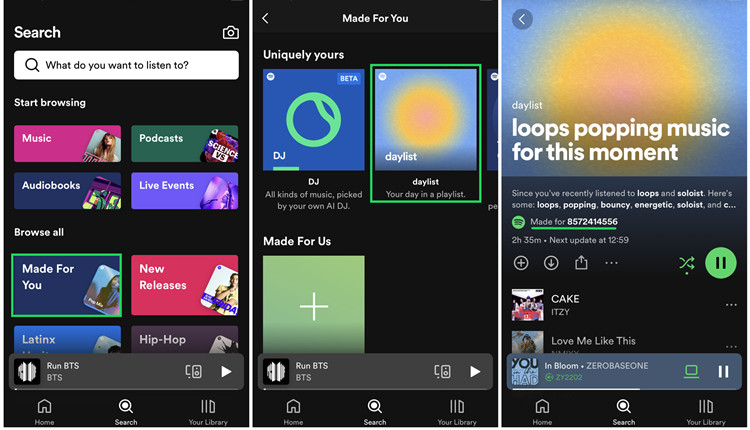 spotify mobile search uniquely yours daylist
