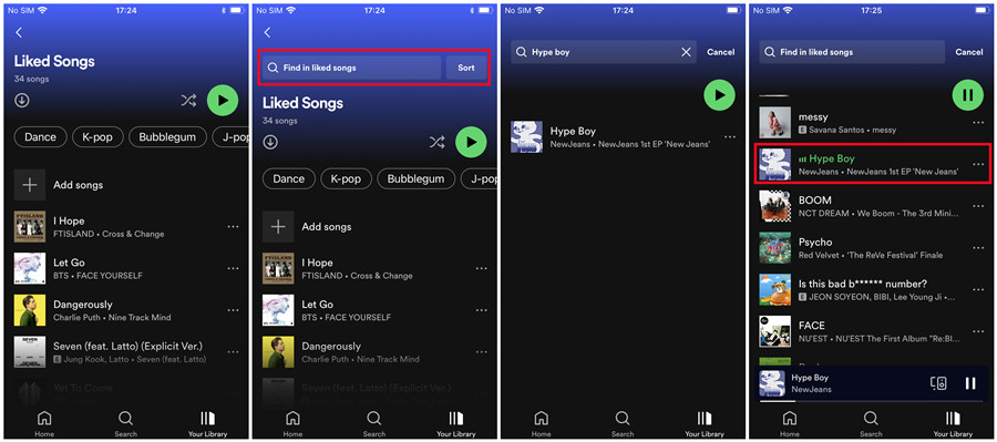 spotify mobile search within a playlist