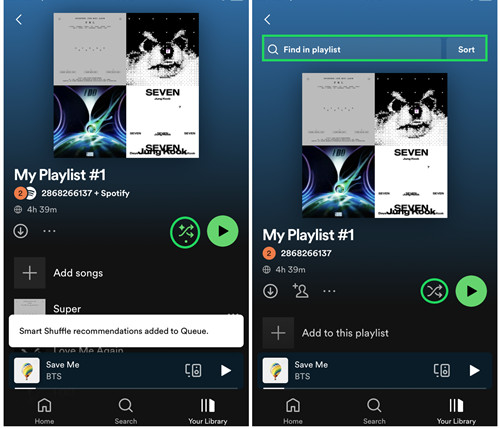 spotify mobile search within playlists without smart shuffle