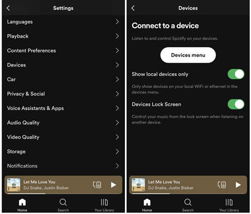 spotify mobile settings devices show local devices only