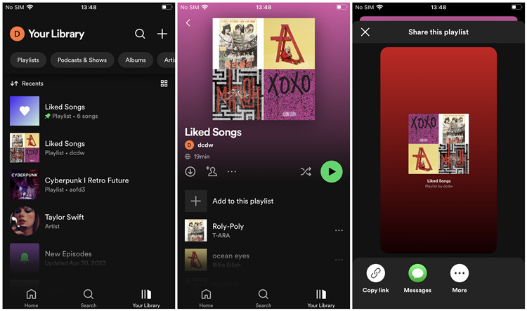 spotify mobile share liked songs playlist