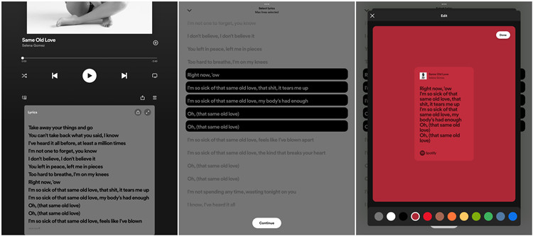 spotify mobile share lyrics