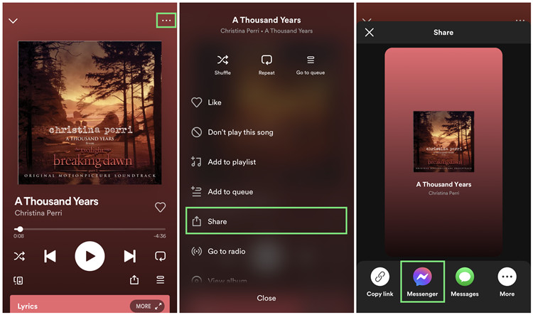 spotify mobile song share messenger