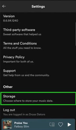 spotify mobile storage