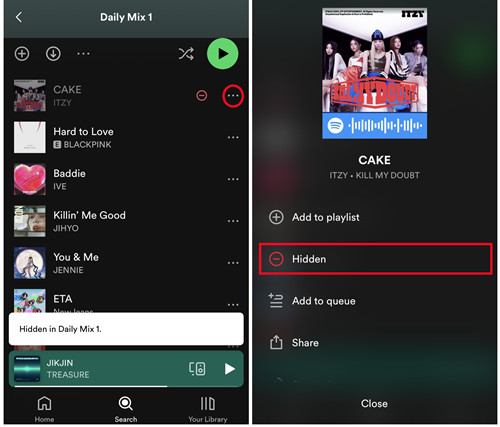 spotify mobile undo a hidden song