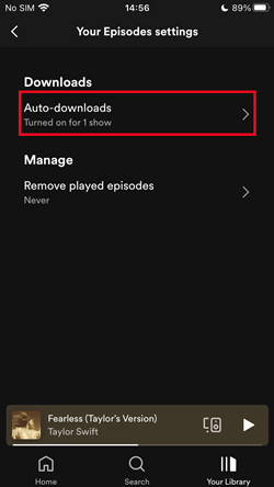 spotify mobile your episodes settings auto downloads