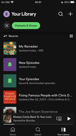 spotify mobile your library epsiodes