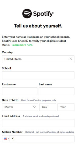 spotify premium student sheerid verification form