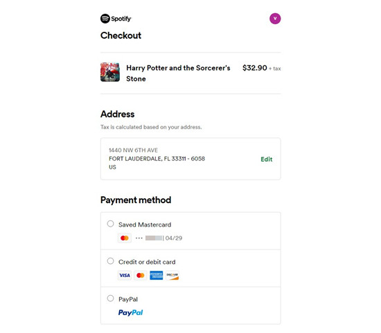 spotify web checkout audiobook