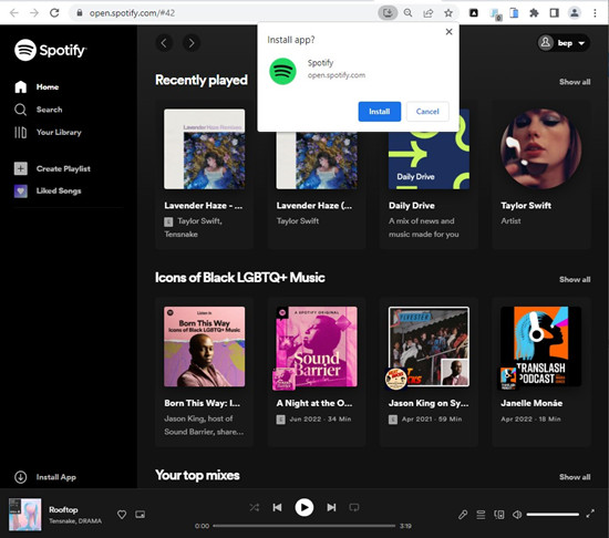 spotify web player install app